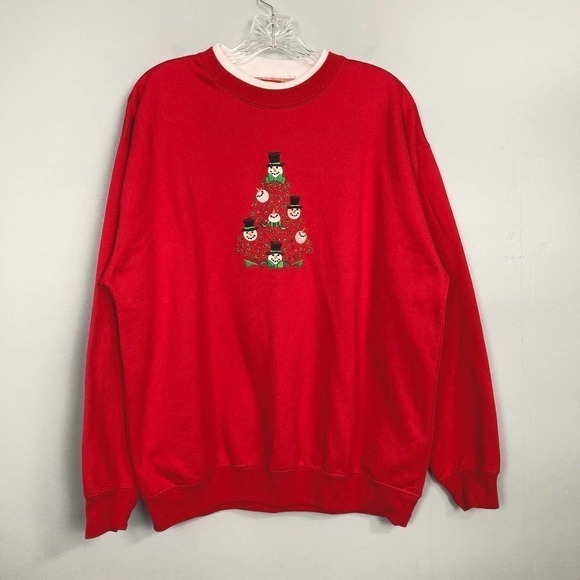 𝅺MCCC Sportswear Snowman Christmas Tree Mock Layered Sweatshirt Women's Size XL - Picture 8 of 12
